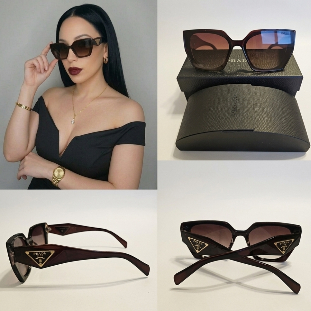NWT✨PRADA✨Authentic Bordeaux Brown Sunglasses with Gold Iconic Logo